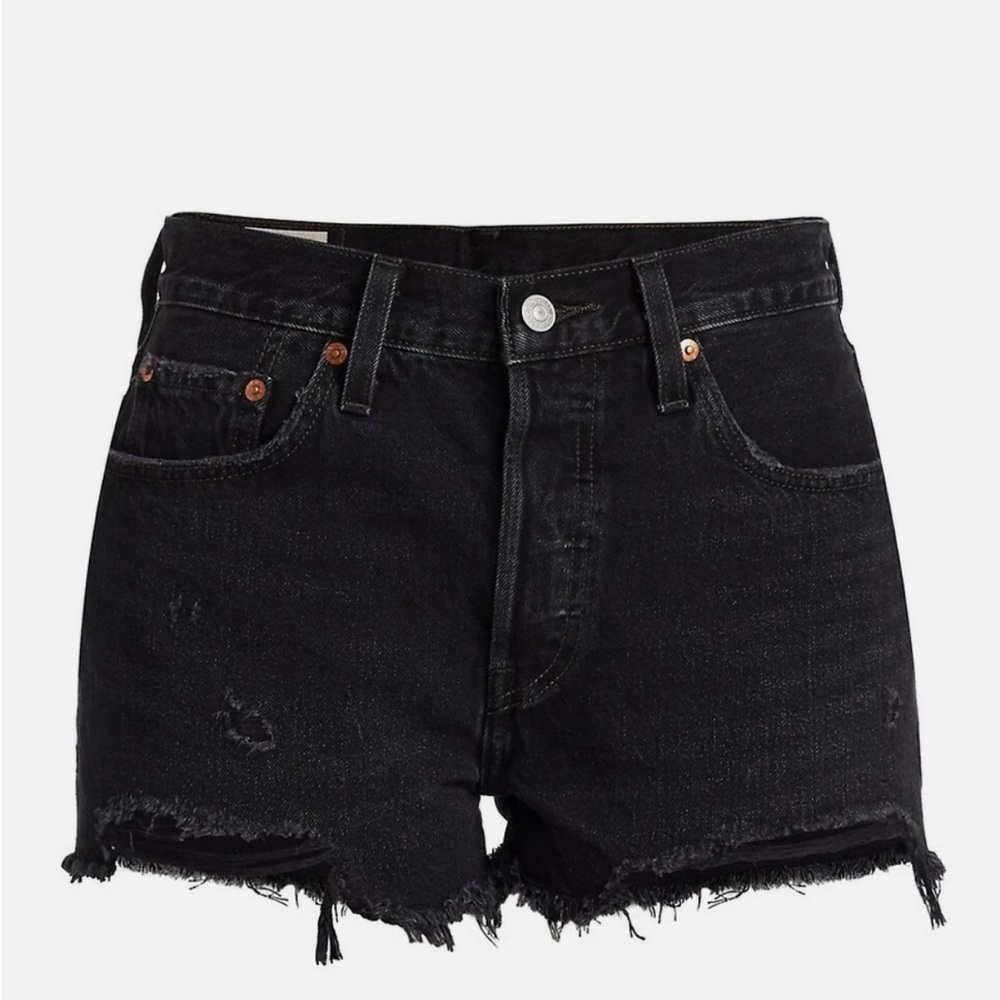 LEVIS 501 black distressed denim shorts - Picture 4 of 9